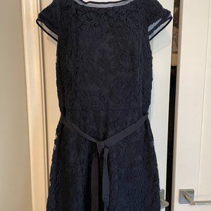 Adrianna Papell Lace & Mesh Eyelet Fit & Flare Trumpet Dress in Black